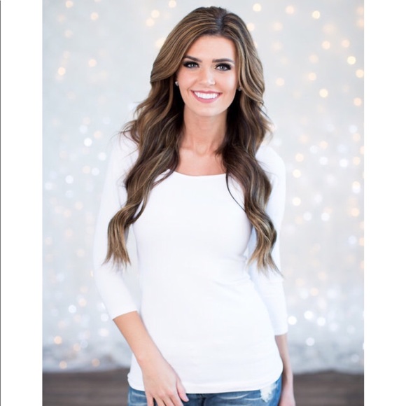 JANINE 3/4 SLEEVE WHITE HALF SLEEVE FITTED TOP NEW - Picture 2 of 2